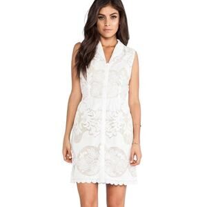 Greylin Nude Beige Lace Overlay Sleeveless Shirt Dress MED Elegant Cottage Core